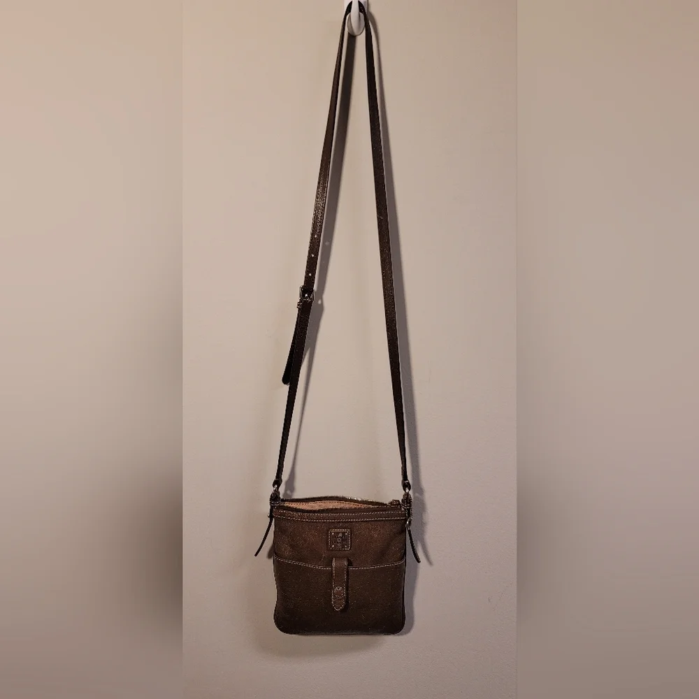 Dooney & Bourke dark chocolate brown leather letter carrier crossbody bag